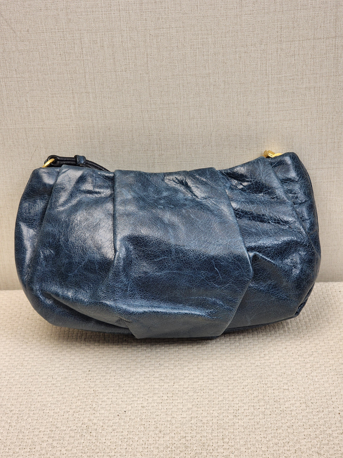 Blue Leather Wristlet Pouch