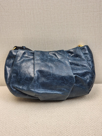 Blue Leather Wristlet Pouch