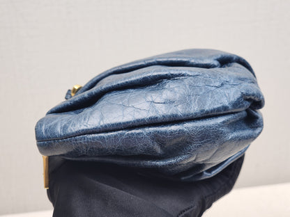 Blue Leather Wristlet Pouch