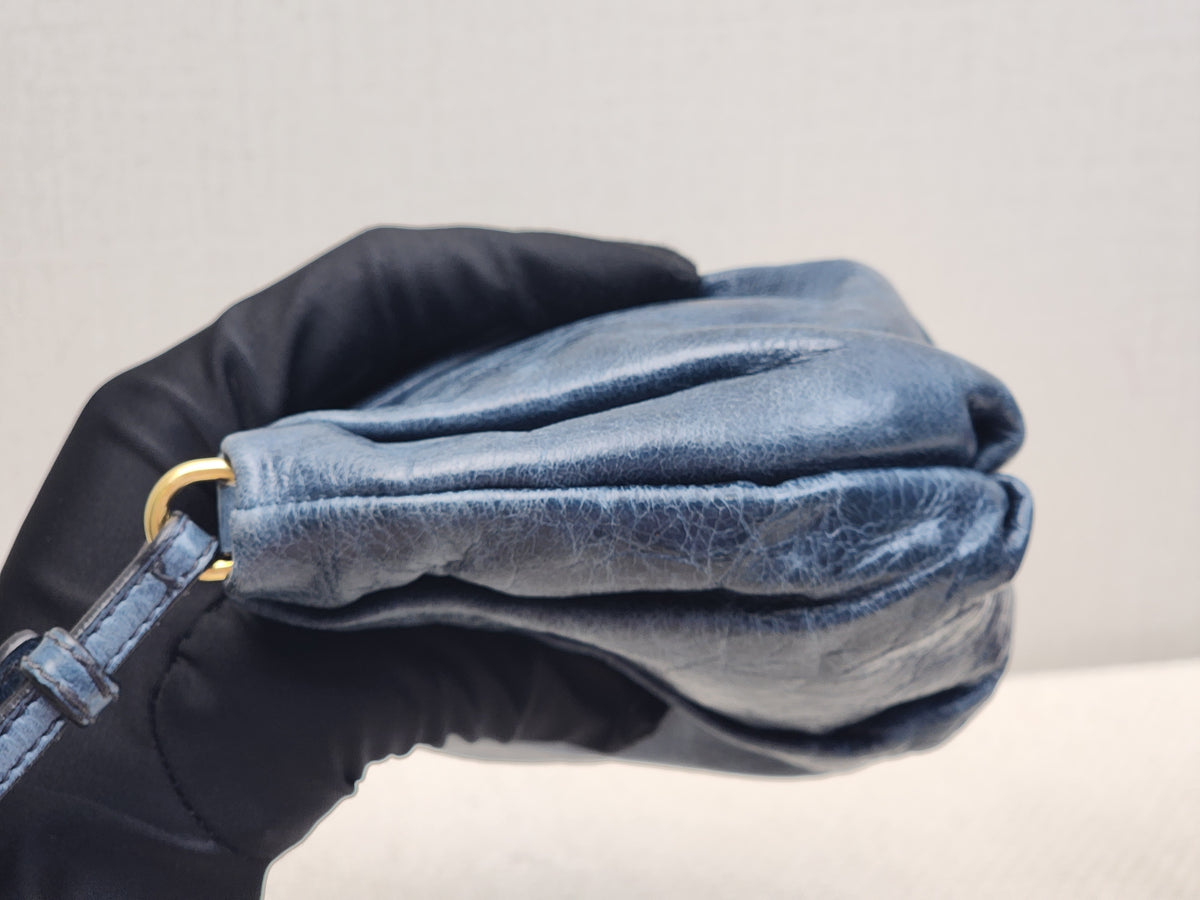 Blue Leather Wristlet Pouch