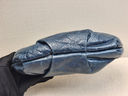 Blue Leather Wristlet Pouch