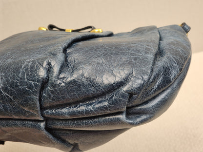 Blue Leather Wristlet Pouch