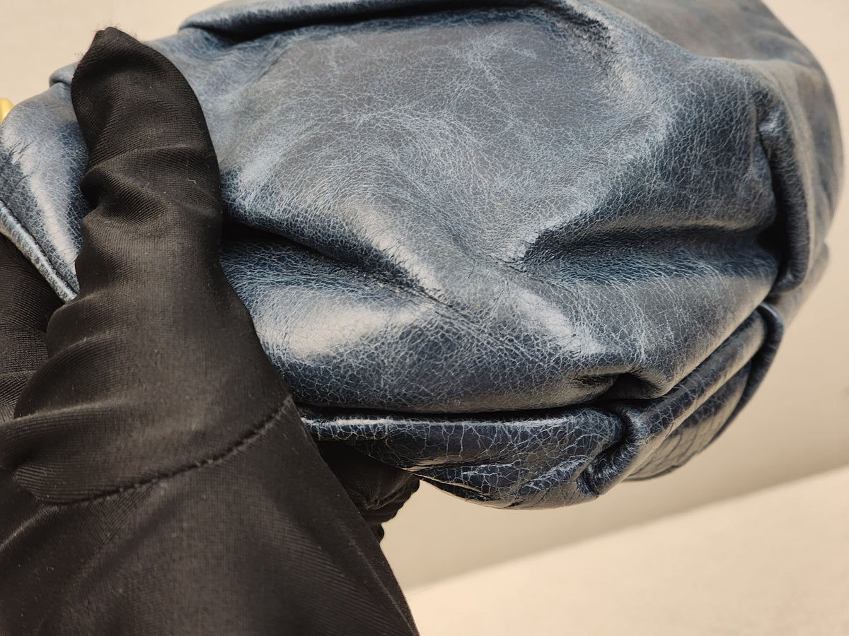 Blue Leather Wristlet Pouch