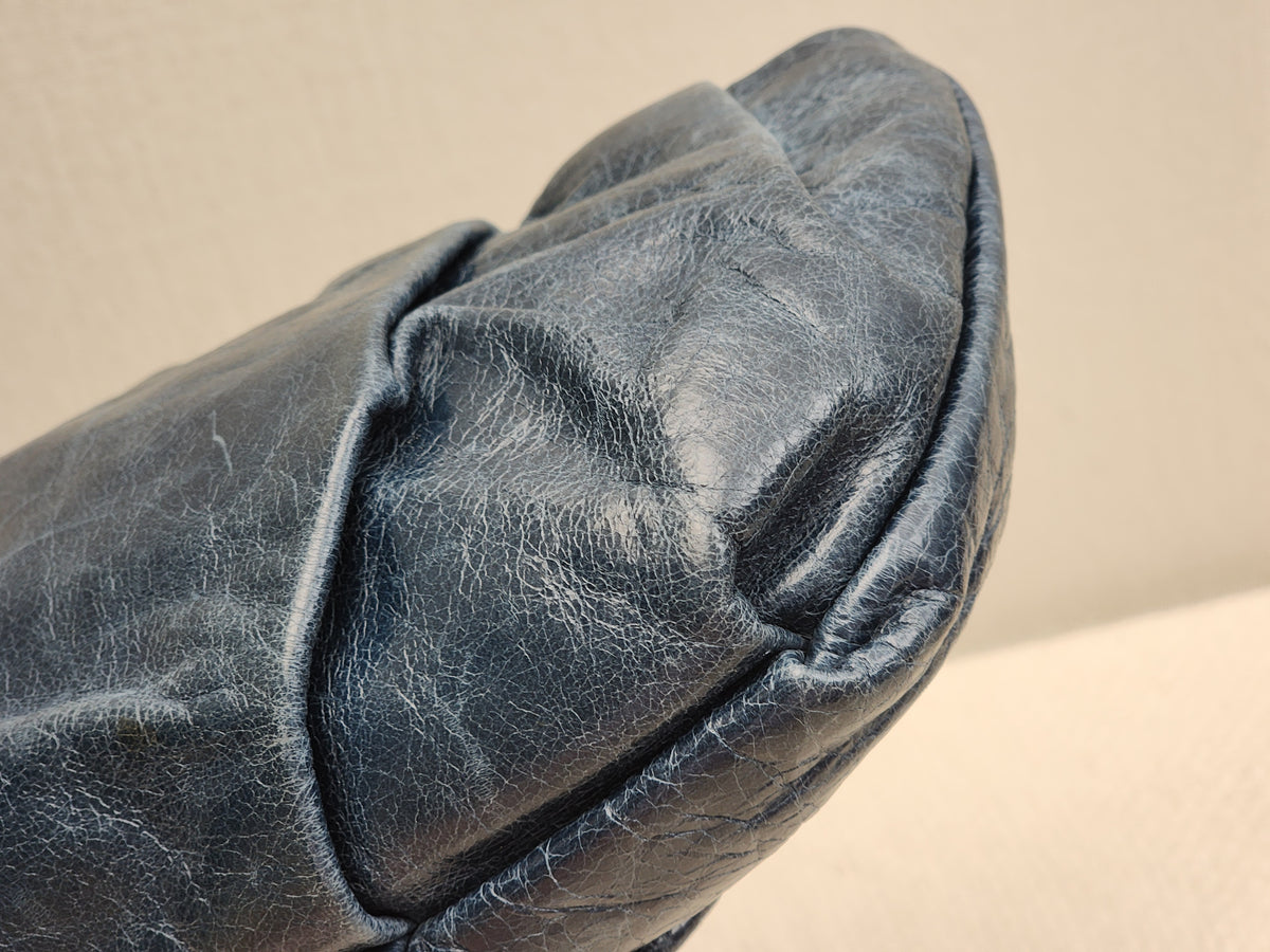 Blue Leather Wristlet Pouch