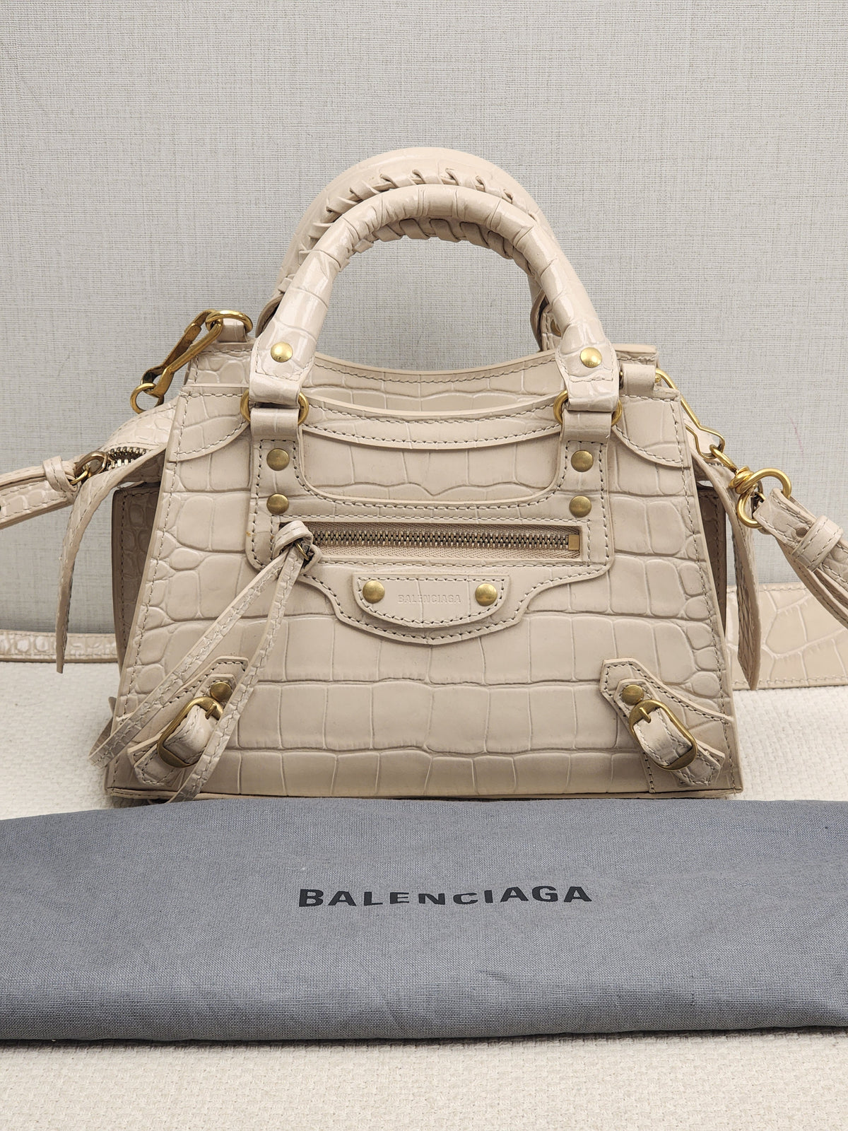 Balenciaga Nude Croc Embossed Neo Classic Mini City (GHW)