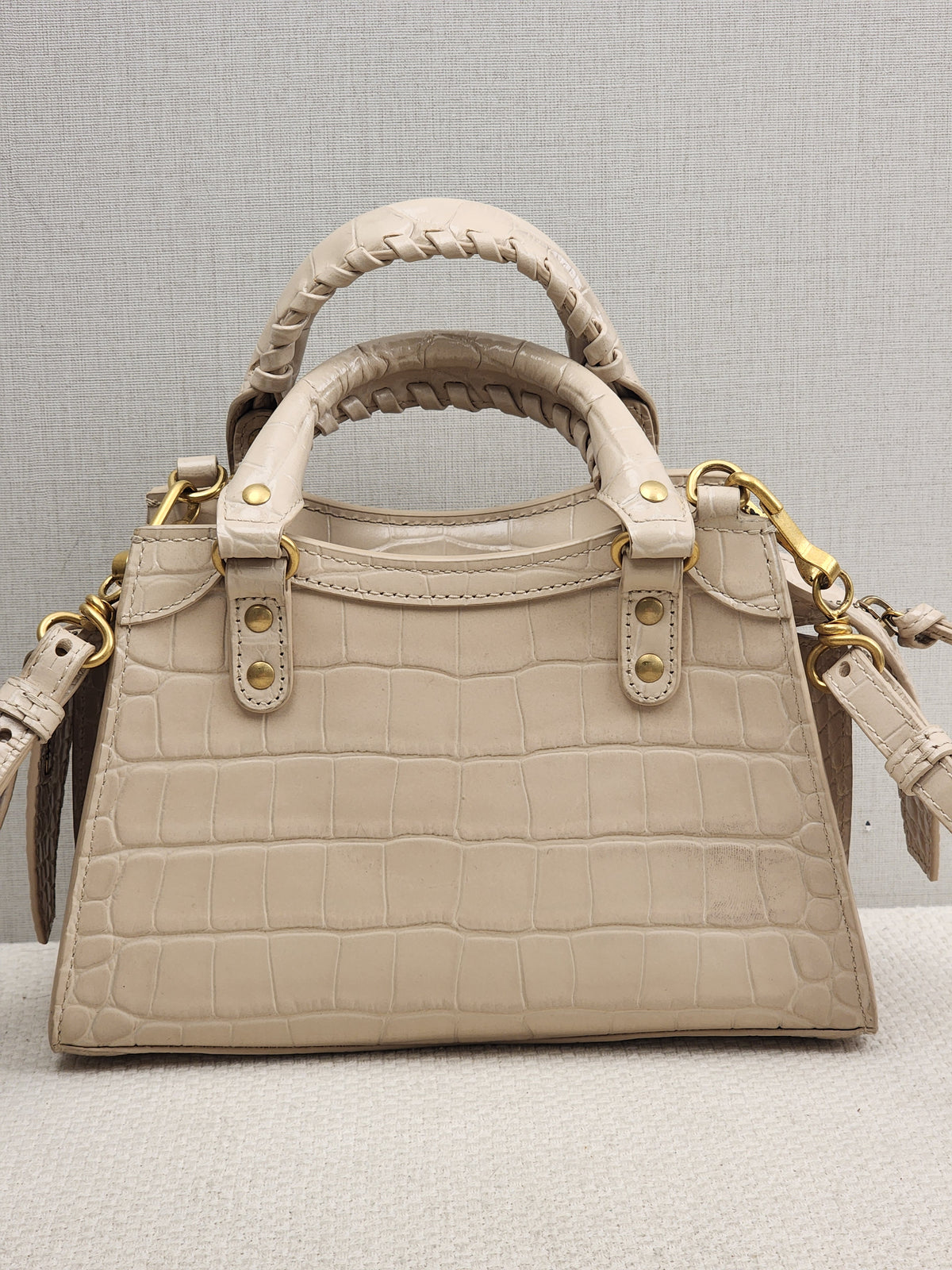 Balenciaga Nude Croc Embossed Neo Classic Mini City (GHW)