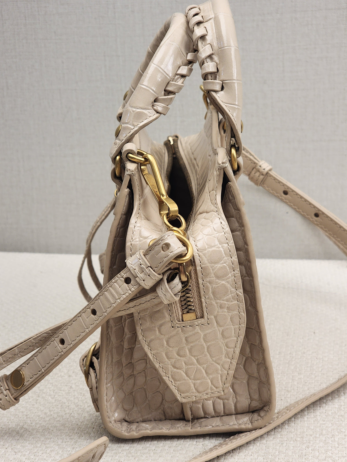 Balenciaga Nude Croc Embossed Neo Classic Mini City (GHW)