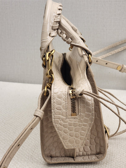 Balenciaga Nude Croc Embossed Neo Classic Mini City (GHW)