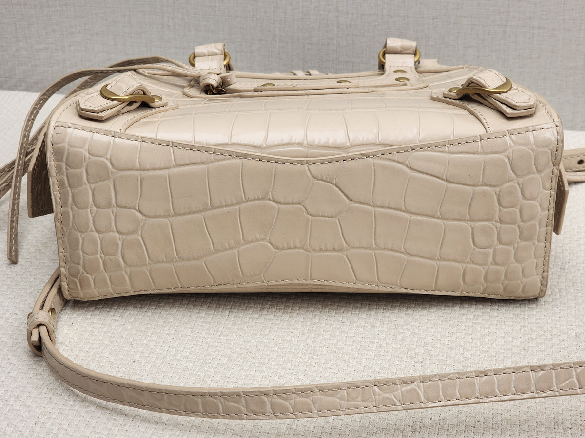 Balenciaga Nude Croc Embossed Neo Classic Mini City (GHW)