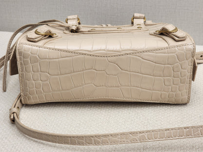 Balenciaga Nude Croc Embossed Neo Classic Mini City (GHW)