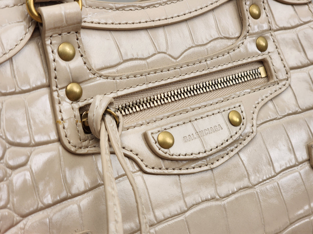 Balenciaga Nude Croc Embossed Neo Classic Mini City (GHW)