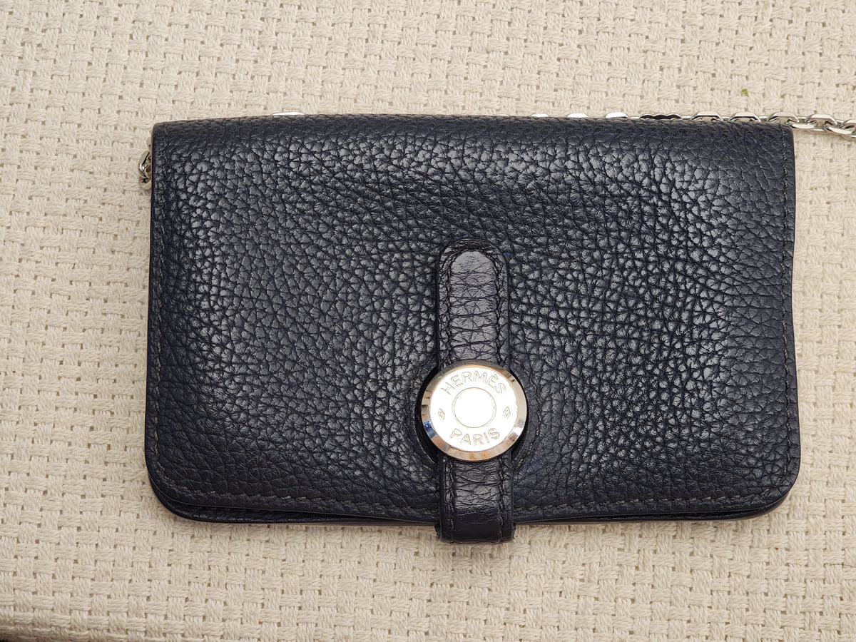 Hermes Dark Blue Dogon Card Case (PHW)