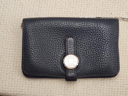 Hermes Dark Blue Dogon Card Case (PHW)