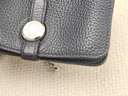 Hermes Dark Blue Dogon Card Case (PHW)