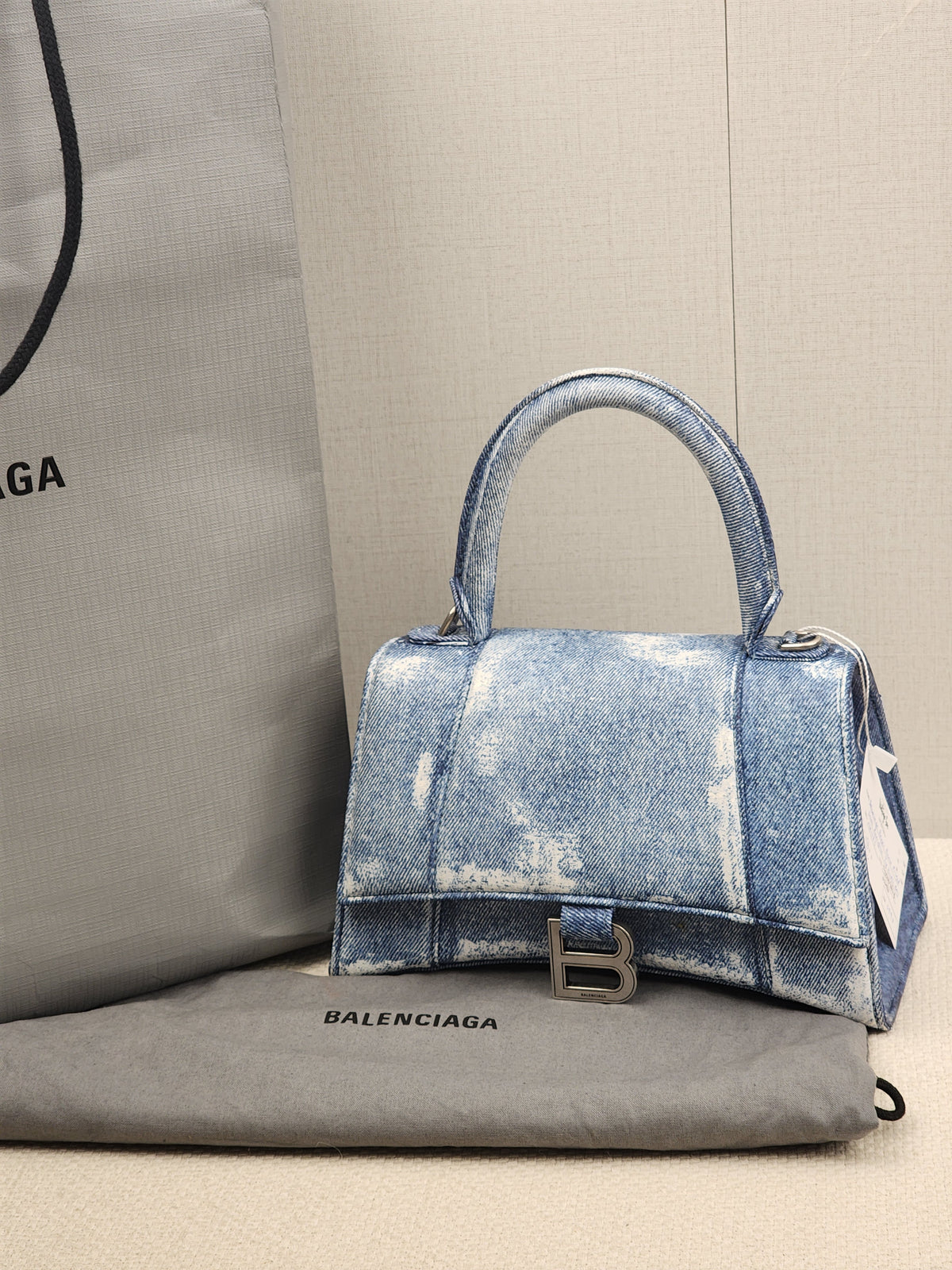 Balenciaga Nappa Denim Printed Small Hourglass Bag (SHW)