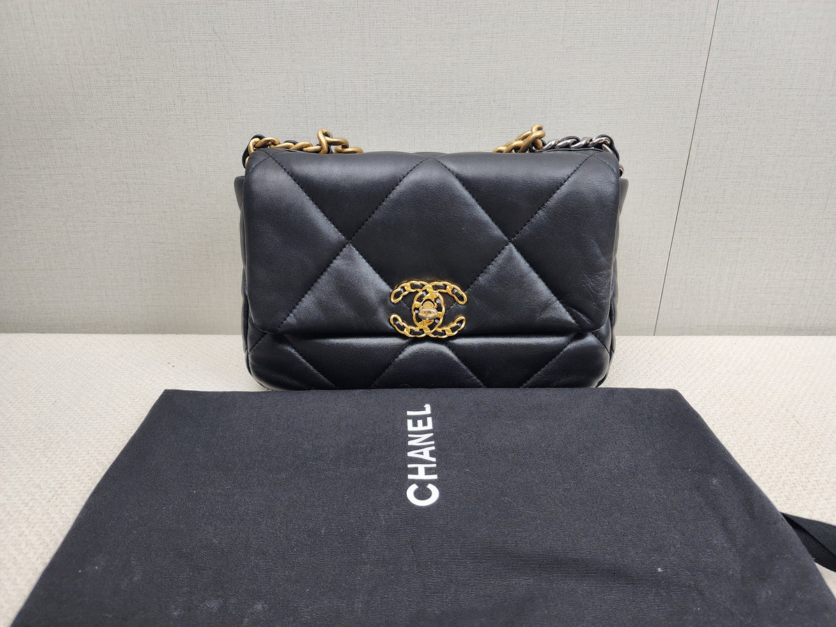 Chanel Black Small Lambskin 19 Flap (GHW)