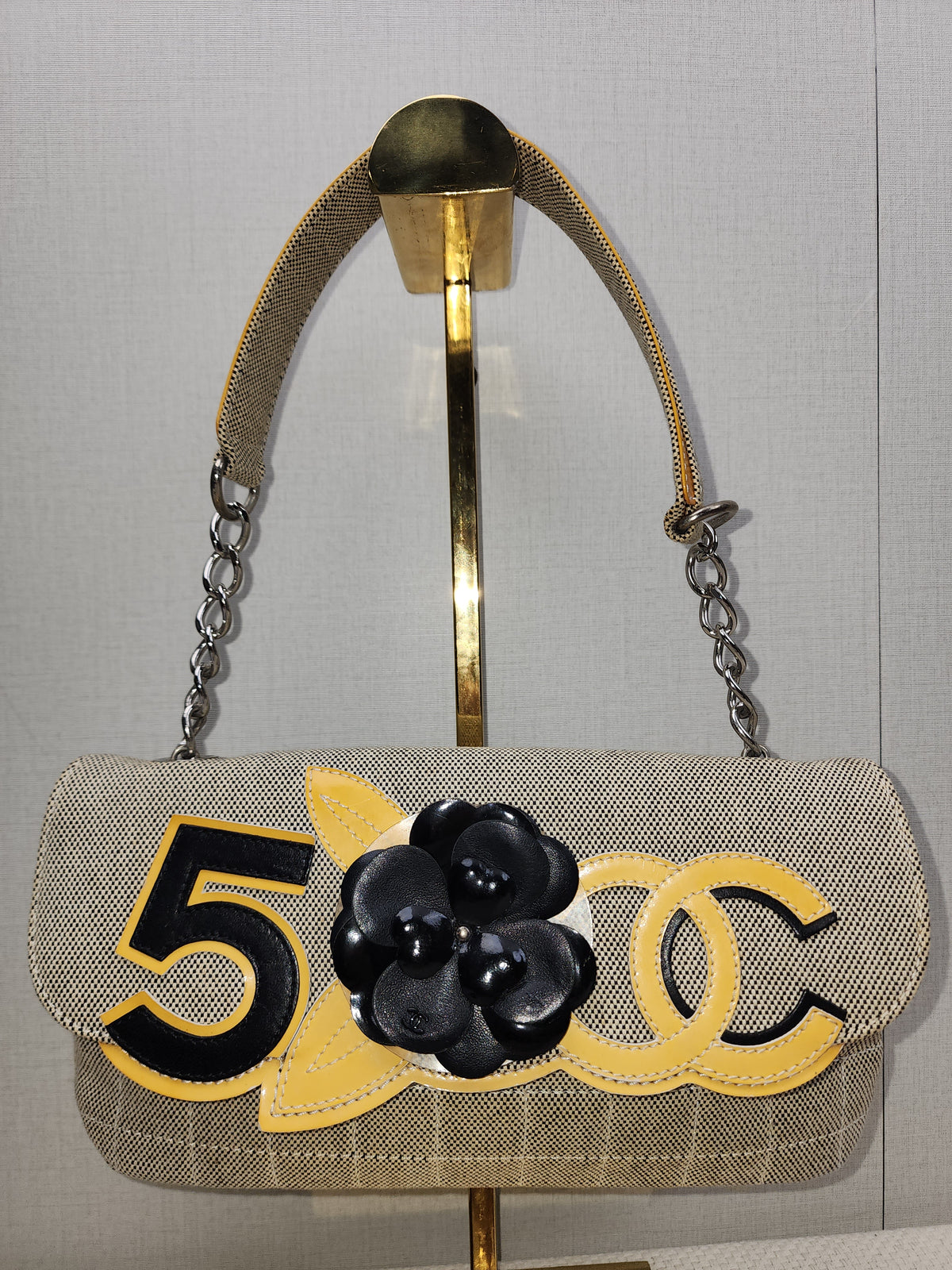 Chanel Grey Canvas Camellia No.5 Shoulder Bag