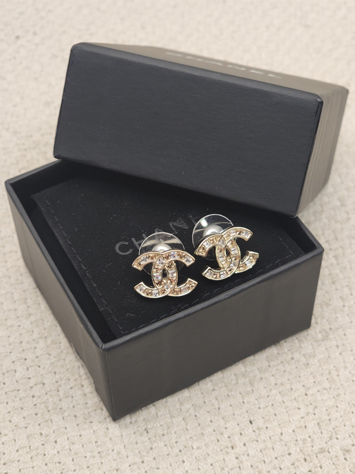 Chanel Light Gold Bi Color Diamanté Earrings