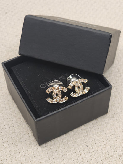 Chanel Light Gold Bi Color Diamanté Earrings