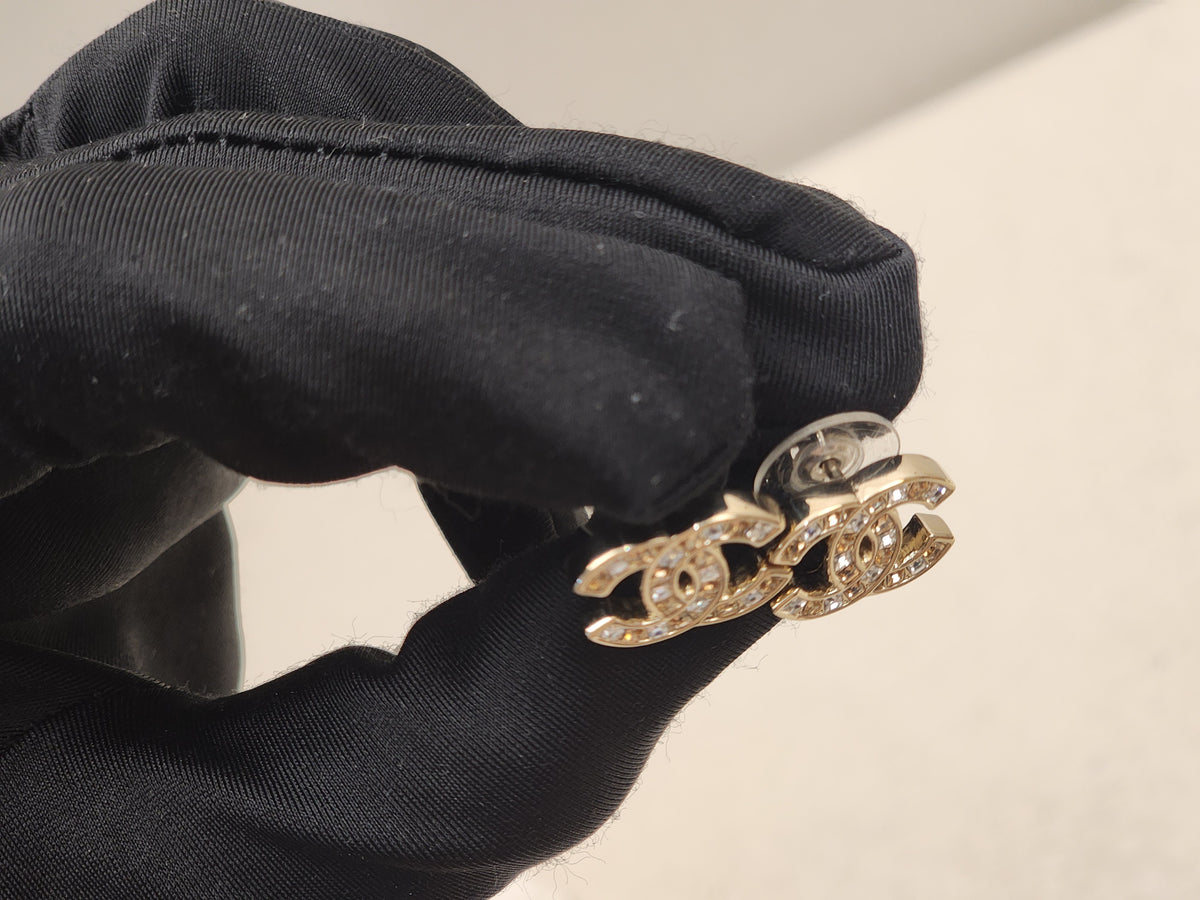Chanel Light Gold Bi Color Diamanté Earrings