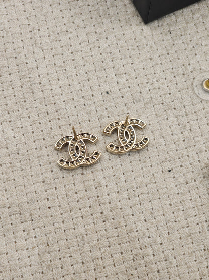 Chanel Light Gold Bi Color Diamanté Earrings