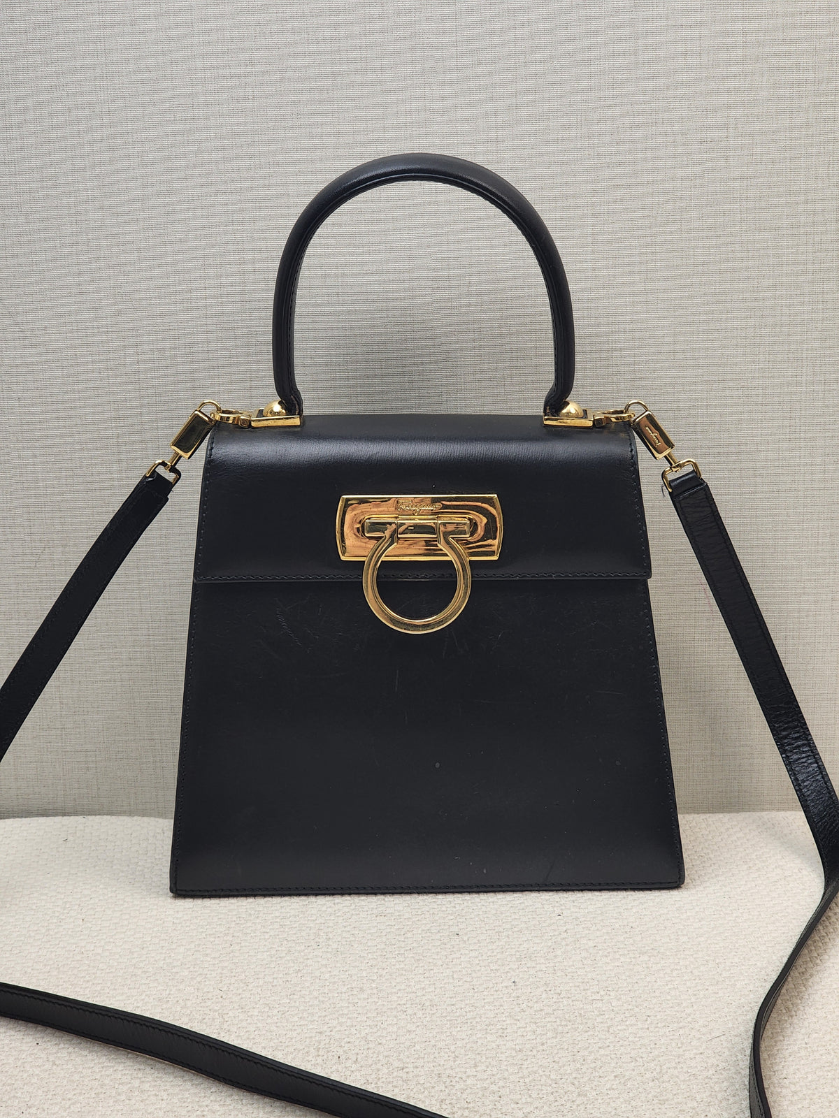 Salvatore Ferragamo Black Calfskin Gancini Kelly Bag