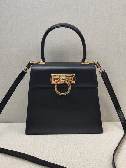 Salvatore Ferragamo Black Calfskin Gancini Kelly Bag