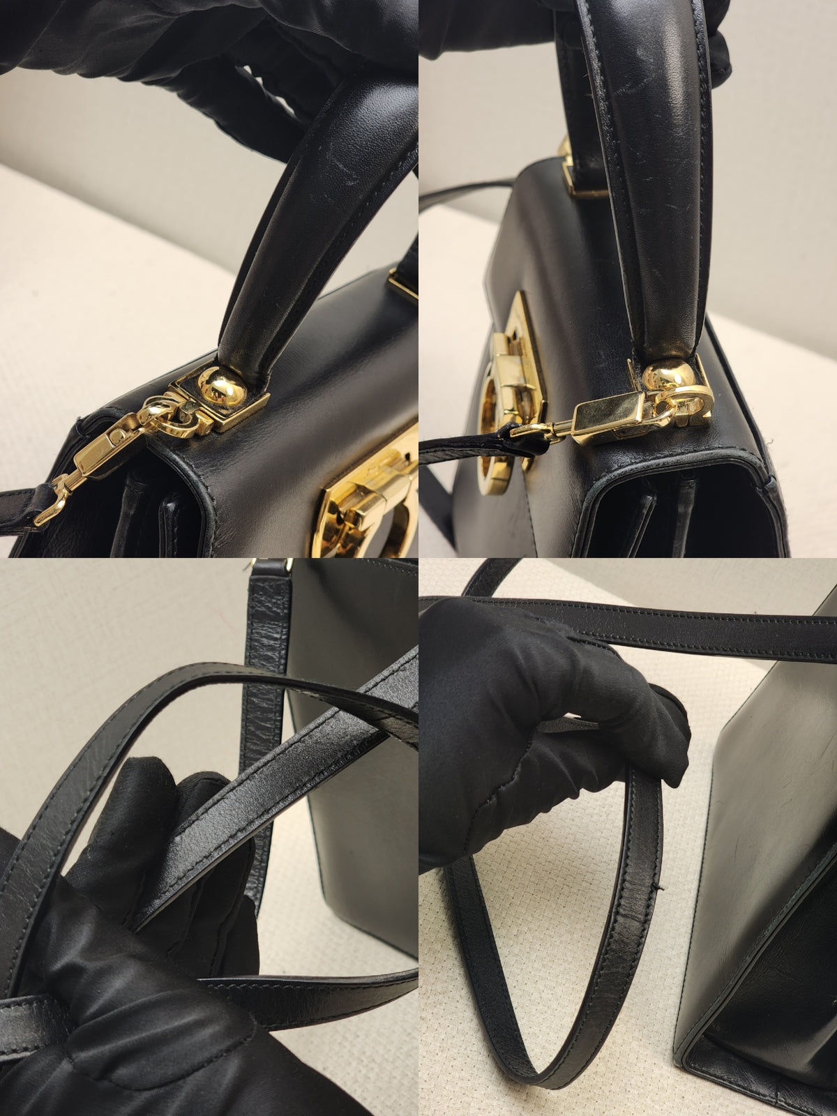 Salvatore Ferragamo Black Calfskin Gancini Kelly Bag
