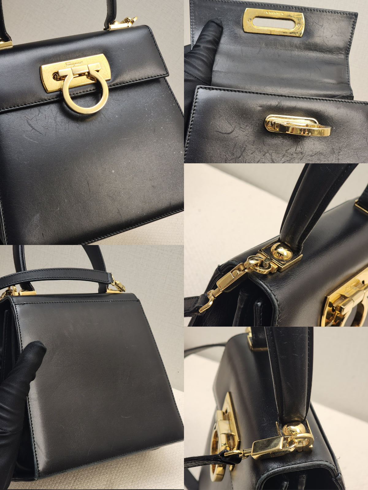 Salvatore Ferragamo Black Calfskin Gancini Kelly Bag