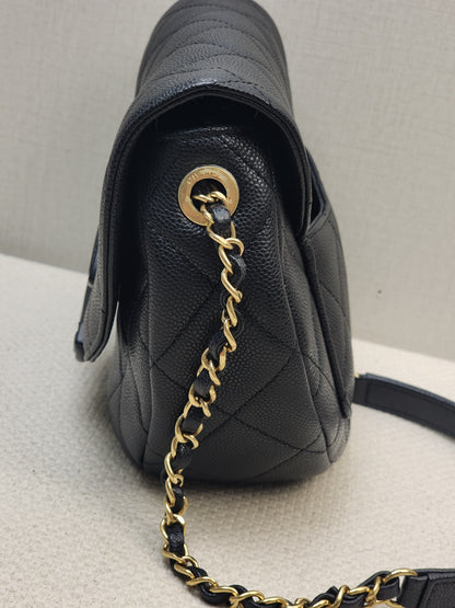 Chanel Black Caviar 23P Saddle Mini Messenger Bag (GHW)