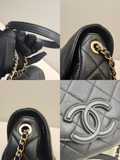 Chanel Black Caviar 23P Saddle Mini Messenger Bag (GHW)