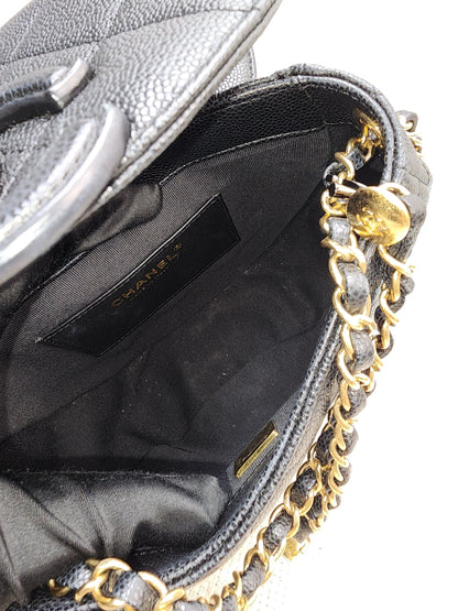 Chanel Black Caviar 23P Saddle Mini Messenger Bag (GHW)