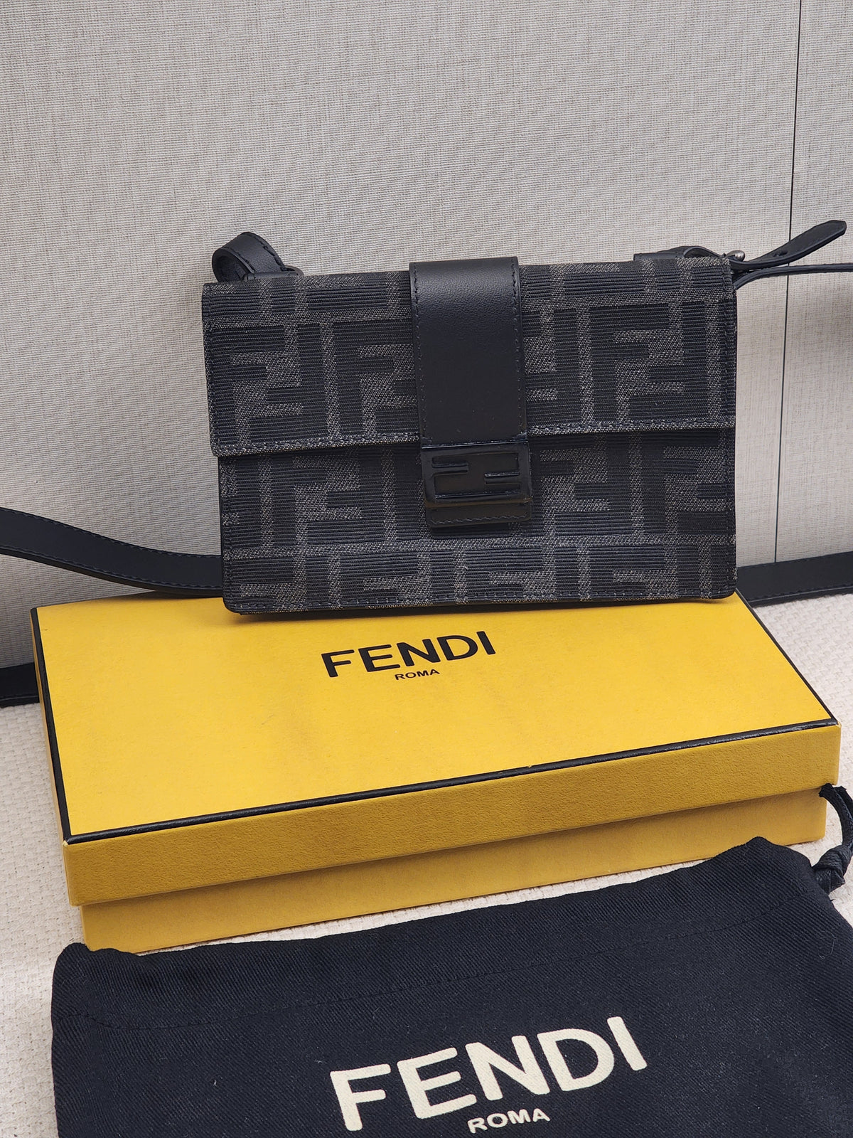 Fendi Marsudio Black Baguette Convertible Pouch (SBHW)