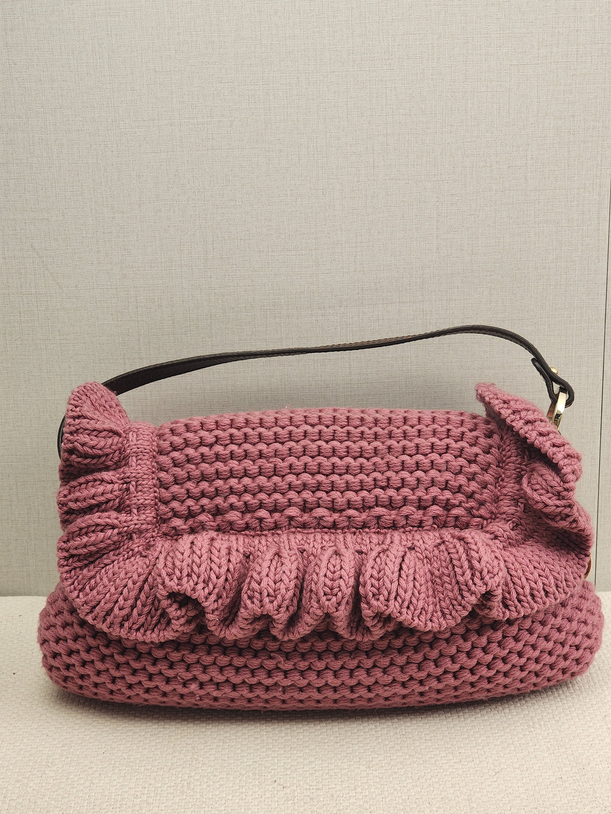 Chanel Pink Wool Crocheted Chef Shoulder Flap Bag
