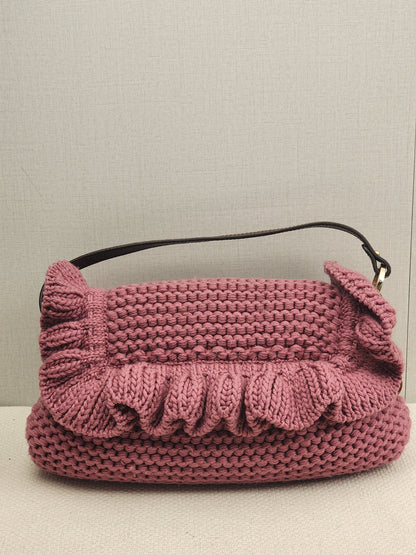 Chanel Pink Wool Crocheted Chef Shoulder Flap Bag