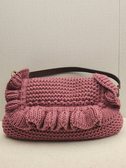 Chanel Pink Wool Crocheted Chef Shoulder Flap Bag