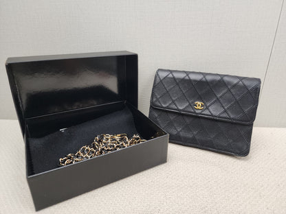 Chanel Black Lambskin Square Clutch