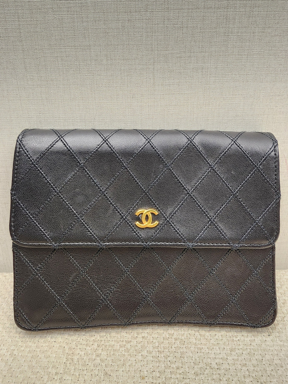 Chanel Black Lambskin Square Clutch