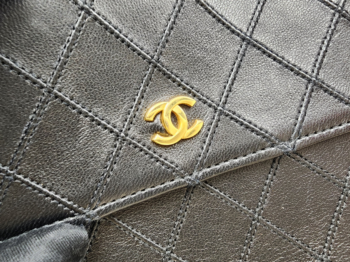 Chanel Black Lambskin Square Clutch
