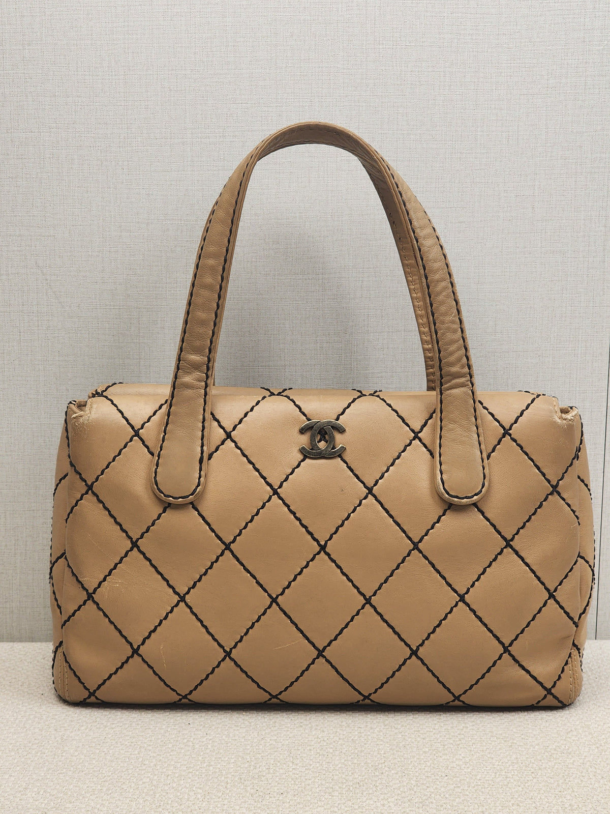 Chanel Beige Calfskin Wild Stitch Bowler Bag