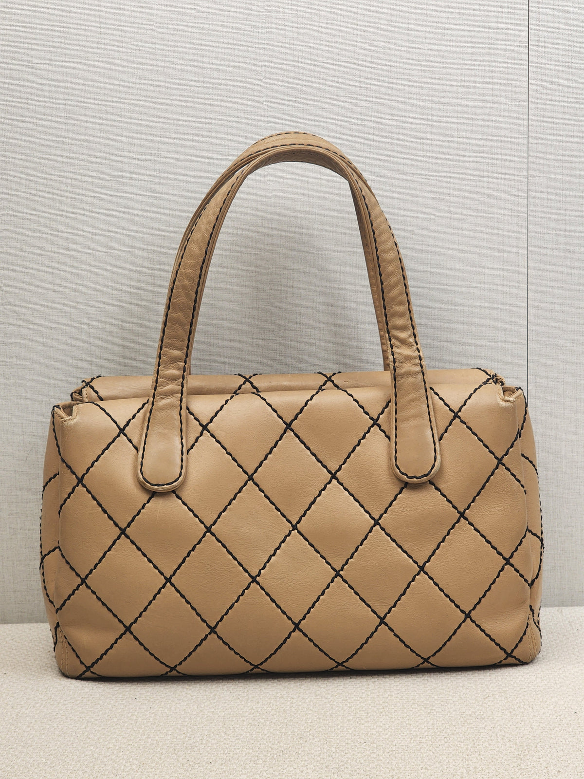 Chanel Beige Calfskin Wild Stitch Bowler Bag