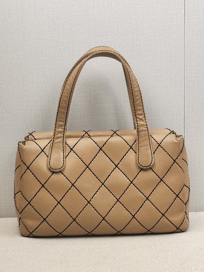 Chanel Beige Calfskin Wild Stitch Bowler Bag