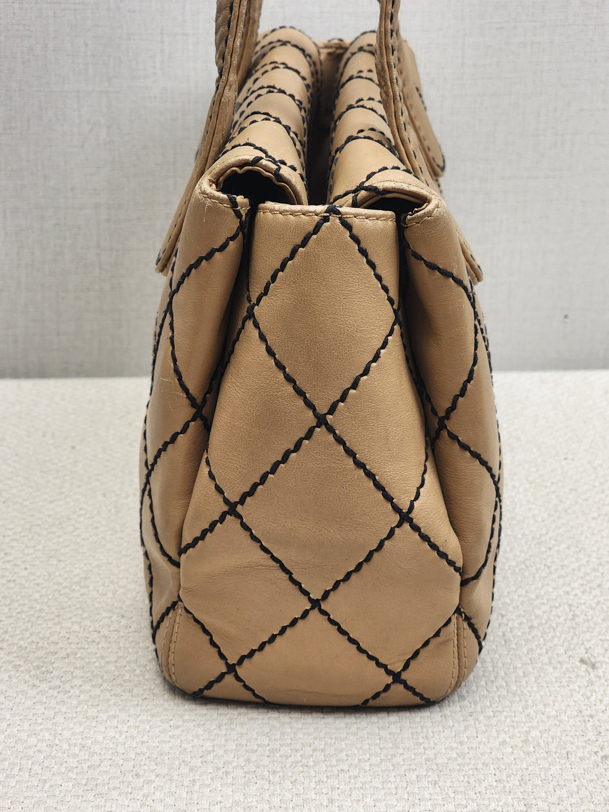 Chanel Beige Calfskin Wild Stitch Bowler Bag
