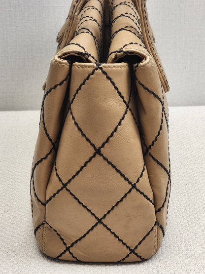 Chanel Beige Calfskin Wild Stitch Bowler Bag