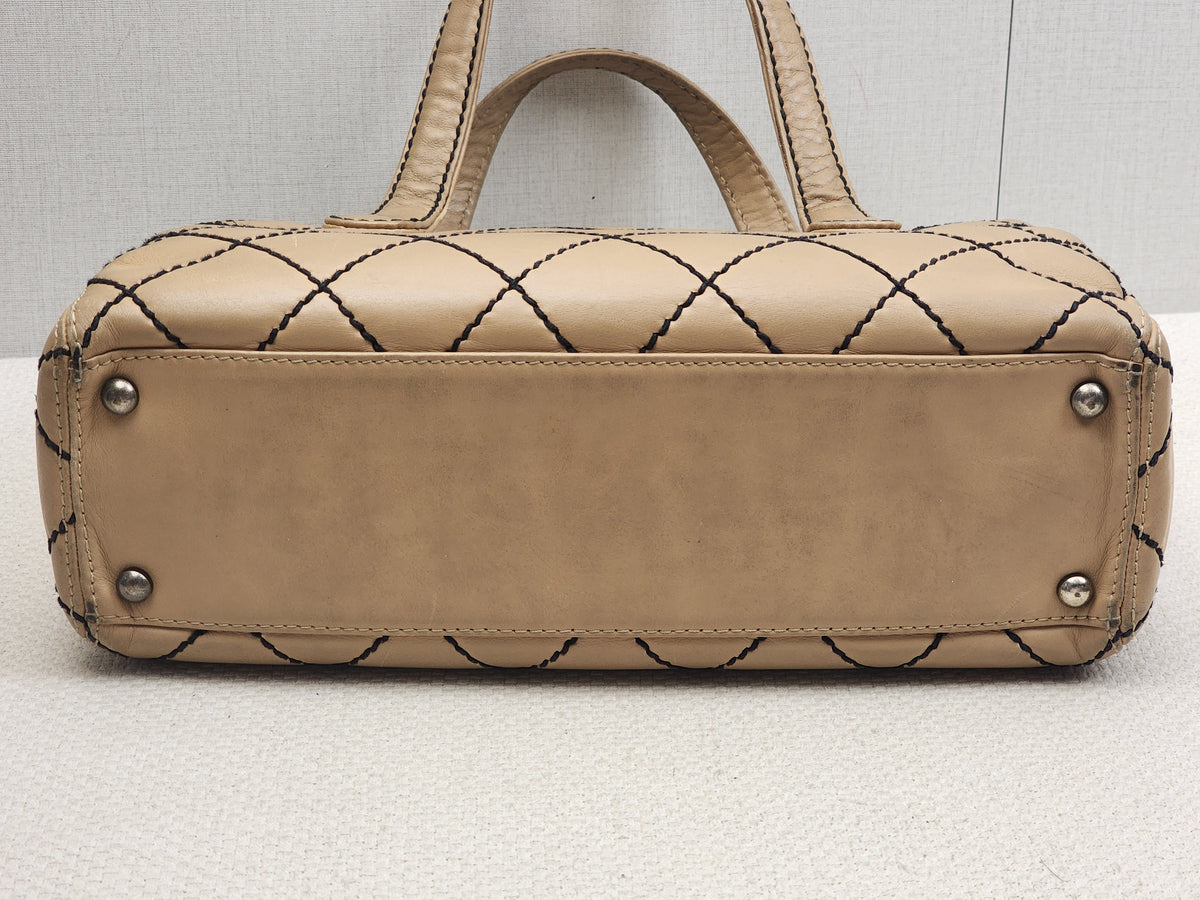 Chanel Beige Calfskin Wild Stitch Bowler Bag