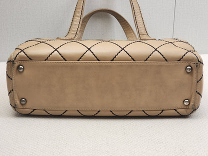 Chanel Beige Calfskin Wild Stitch Bowler Bag