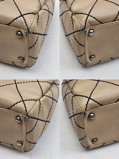 Chanel Beige Calfskin Wild Stitch Bowler Bag