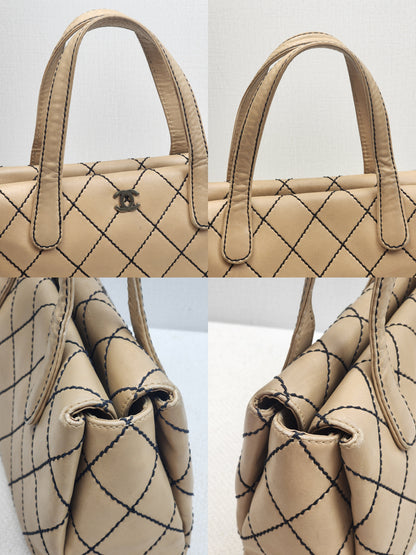 Chanel Beige Calfskin Wild Stitch Bowler Bag