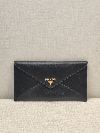Prada Black Vitello Move Envelope Long Wallet