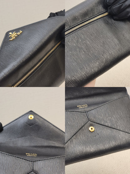 Prada Black Vitello Move Envelope Long Wallet
